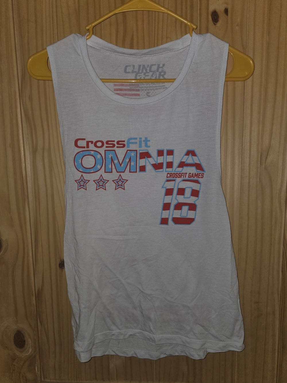 CrossFit OMNIA 2018 Games Women's Muscle Tank Top Size Small White Patriotic USA